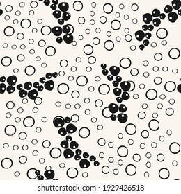Raster abstract black and white seamless pattern with berries, bubbles, circles. Simple texture in doodle style. Modern monochrome background with hand drawn elements. Repeat design for print, wrap
