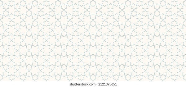 Raster Abstract Geometric Seamless Pattern. Traditional Oriental Ornament With Lines, Elegant Lattice, Mesh, Grid, Floral Shapes, Stars. Subtle Luxury Background. Blue And White Ornamental Design