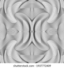 Raster abstract lines pattern. Waves background with distortion effect. Optical illusion.