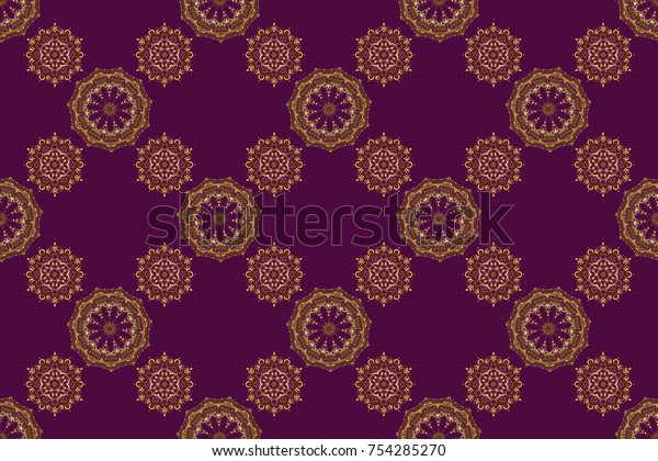 Raster circle golden grid and elements on\
purple background. Ornament design template. Ornamental floral\
vignette for wedding invitations, business card, certificate, logo\
template.