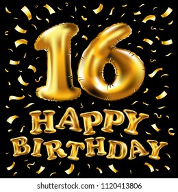 raster copy 16th Birthday celebration with gold balloons and colorful confetti, glitters. 3d Illustration design for your greeting card, birthday invitation and Celebration party of sixteen years - Powered by Shutterstock