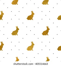 Raster copy. Gold textured rabbits. Seamless pattern for web, wallpaper, decals, spring/summer fashion fabric, textile, background for Easter greeting card or holiday decor.
