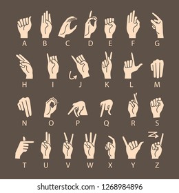raster copy Hand Drawn Sketch of Finger Spelling The Alphabet in American Sign Language Isolated on brown Background. art