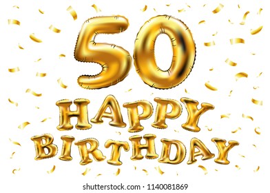 raster copy happy birthday 50th celebration gold balloons and golden confetti glitters. 3d Illustration design for your greeting card, invitation and Celebration party of fifty 50 years art - Powered by Shutterstock