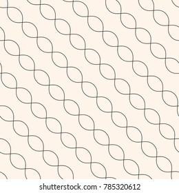 Raster Diagonal Wavy Lines Seamless Pattern. Subtle Abstract Geometric Background. Minimalist Endless Texture. Thin Curved Waves, Chains, DNA. Modern Monochrome Design For Decor, Textile, Furniture