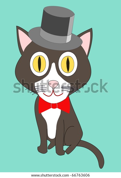 Raster Drawing Tuxedo Cat Top Hat Stock Illustration 66763606