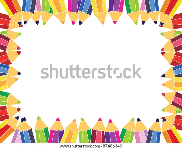 Raster Frame Colorful Pencils Stock Illustration 87486340