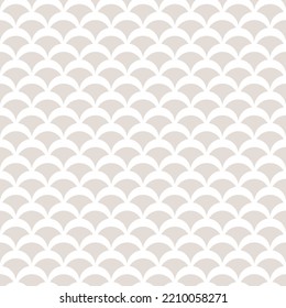 Raster Geometric Seamless Pattern In Art Deco Style. Simple Abstract Beige And White Background With Curved Shapes, Fish Scale, Peacock Ornament, Mesh. Subtle Minimal Geo Texture. Repeat Modern Design