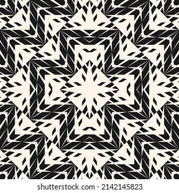 Raster Geometric Seamless Pattern With Mosaic Structure, Grid, Lattice, Chevron, Zigzag, Arrows, Diamond Shapes. Abstract Black And White Geo Texture. Simple Modern Monochrome Repeated Background
