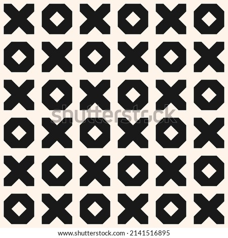 Raster geometric seamless pattern. Tic tac toe ornament with big noughts and crosses. Funky abstract minimal monochrome background texture. Modern black and white repeat design for print, embossing Stock photo © 