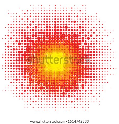 Raster Halftone Explode Flash, Cartoon Explosion, Dotted Star Burst Isolated on White Background.
