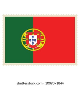 Raster icon Portugal flag on postage stamp isolated on white background. Portugal flag button