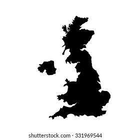 Raster Illustration Black Silhouette Of Uk Map. England Map. United Kingdom Of Great Britain. Uk Map Counties