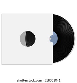 Raster Illustration Of Blue Vinyl Record With White Blank Paper Cover. Record Sleeve With Vinyl Disc