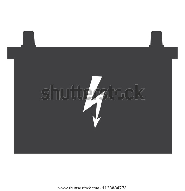 Raster illustration of car battery with\
lightning symbol. Car parts. Car battery\
icon