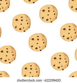 Raster Illustration Cute  Pattern, Background With Chocolate Chip Cookie. Freshly Baked Choco Cookie Icon. Food Pattern