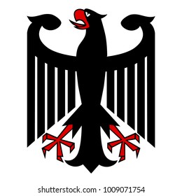 Raster Illustration German Coat Of Arms Eagle Isolated On White Background. German Symbol, Sign