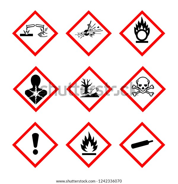 白い背景にラスターイラストghs絵文字の危険な標識セット アイコンを設定 危険で危険なシンボルコレクション のイラスト素材