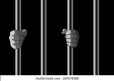 Raster Illustration Of Hands Holding Jail Bars