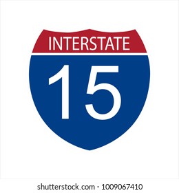 Raster Illustration Interstate Highway 15 Road Sign Icon Isolated On White Background