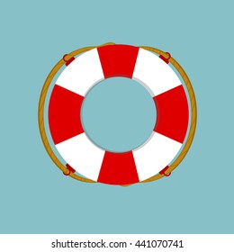  Raster Illustration Lifebuoy Isolated On Blue Background. Life Ring, Life Preserver, Life Buoy Icon Flat Design