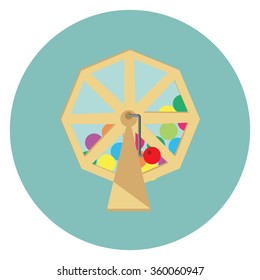 Raster Illustration Lotteries Flat Icon For Mobile And Web Applications. Rotating Lottery Drum With Bingo Balls. Lottery Spinner. Lottery Machine