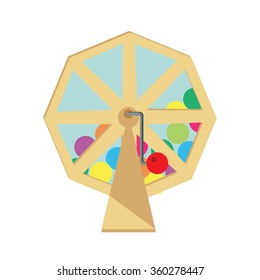 Raster Illustration Lotteries Flat Icon For Mobile And Web Applications. Rotating Lottery Drum With Bingo Balls. Lottery Spinner. Lottery Machine