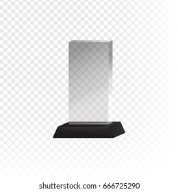 Raster Illustration Modern Glass Cup Trophy And Challenge Prize Side View Realistic Icon Transparent Background Isolated. Rectangle Award