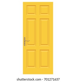 Raster illustration realistic closed yellow front door isolated on white background. Modern, elegant doors for houses and buildings  in flat design style . 