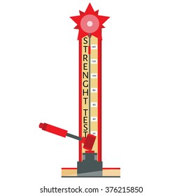 Raster Illustration Test Your Strength. Cartoon Flat Icon. Amusement Park Game