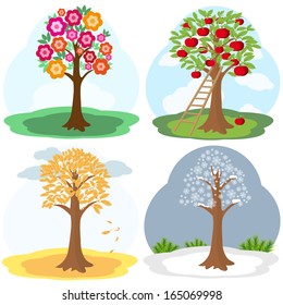 Set Trees Four Seasons Apple Season Stock Vector (Royalty Free ...