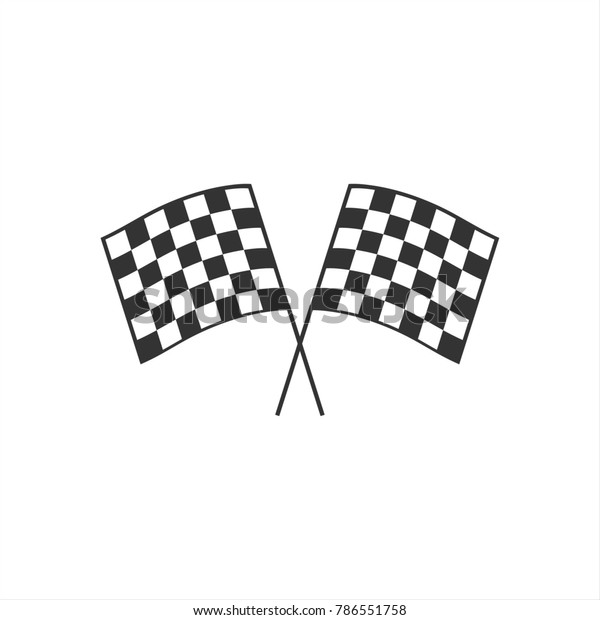 Raster illustration two crossed auto\
racing flag icon. Finish checkered flag sign,\
symbol.