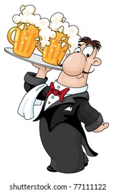 raster illustration of a waiter with beer