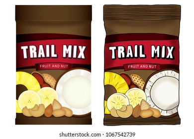 Raster Illustrations (one Clean And Digital, One Hand Drawn) Of A Bag Of Trail Mix. Paths Included.