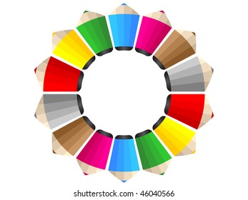 (raster image of vector) colorful circle made of pencils