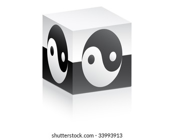 (raster Image Of Vector) Yin And Yang Sign On Box