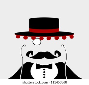 Vintage Silhouette Bowler Mustaches Monocle Bow Stock Vector (Royalty ...