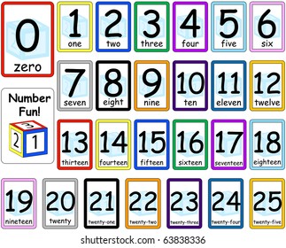 Raster Numbers Flash Cards Set 0-25