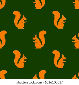 Raster Orange Squirrel Seamless Pattern On Green Background