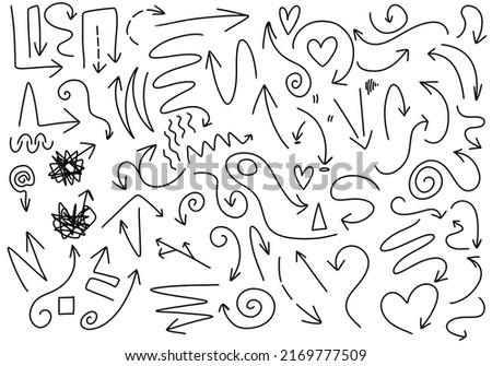 Raster pack of texture creative handwritten arrows of various shapes and graphic elements for collage