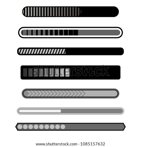 Raster Progress Loading Bar Grey Icons Isolated on White Background. Creative Web Design. Concepts of Indicators. Collection of Simle Different Preloaders