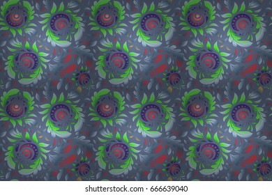 Raster seamless pattern of traditional ornamental background with blue and pink circular mandala, stars and snowflakes elsments. - Powered by Shutterstock