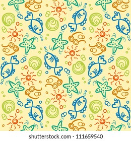 Raster Seamless Sea Animals Pattern Background Stock Illustration ...