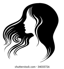 Silhouette Beautiful Young Woman Long Curly Stock Vector (Royalty Free ...