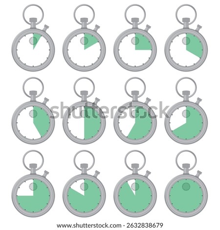 Raster Stopwatch or timer showing time. Label cooking time. Chronometer, time counter with dial. Countdown time, hours and minutes. Deadline, sport measurement.