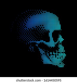 Raster version. Abstract Blue Human Skull with Dotted Halftone. Illustration for Medicine, Science or for a Game Design on White