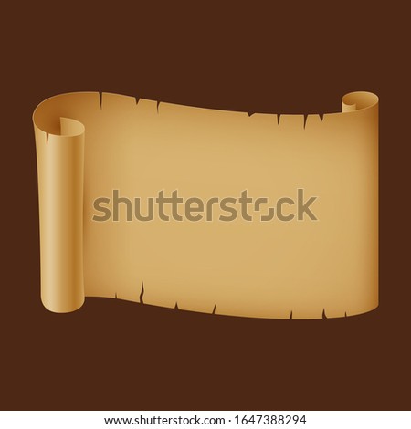 Raster version. Antique Parchment or Old Paper Roll. Horizontal Scrolls or Ancient Manuscript, Obsolete Papyrus or Rolled Pentateuch. History and Religion, Wisdom Theme on Brown Background