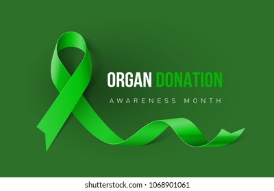 Raster version. Banner with Organ Transplant and Organ Donation Awareness Realistic Green Ribbon. Design Template for Info-graphics or Websites Magazines on Green Background
 - Powered by Shutterstock