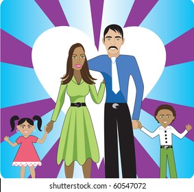 Raster version A beautiful interracial family of 4 showing their love and happiness for each other. - Powered by Shutterstock