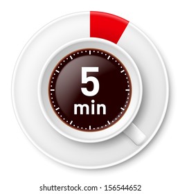 Raster Version. Cup Of Coffee With Time Limit For Break: Five Minutes. Illustration On White Background.